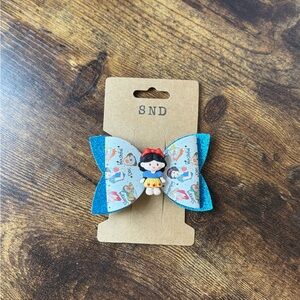 Handcrafted One of A Kind Kids Blue Glitter Bow Hair Clip with Princess Charm